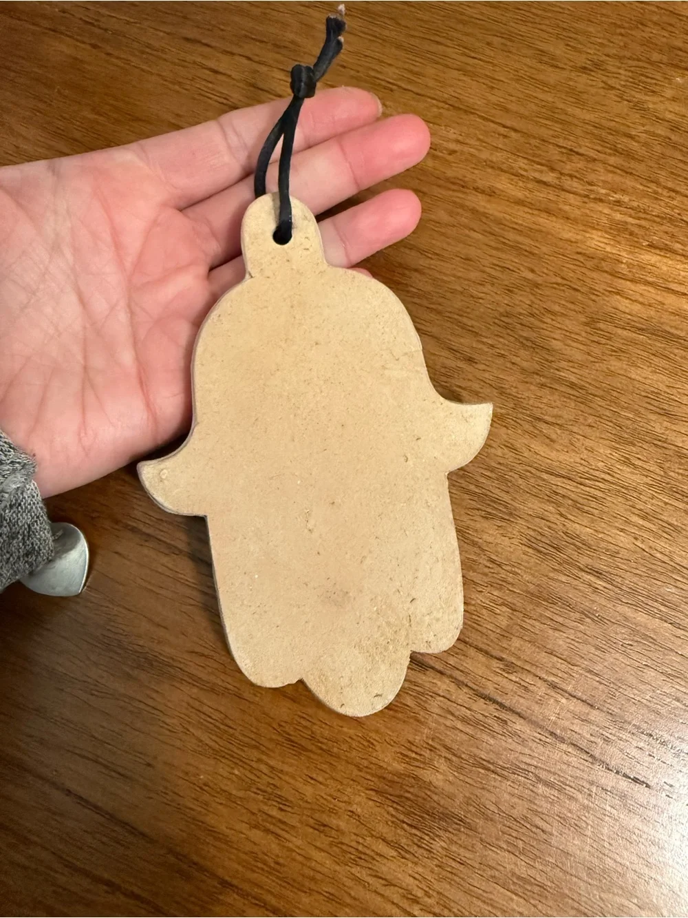 Handcrafted White Hamsa Ornament with Black Arabic Calligraphy